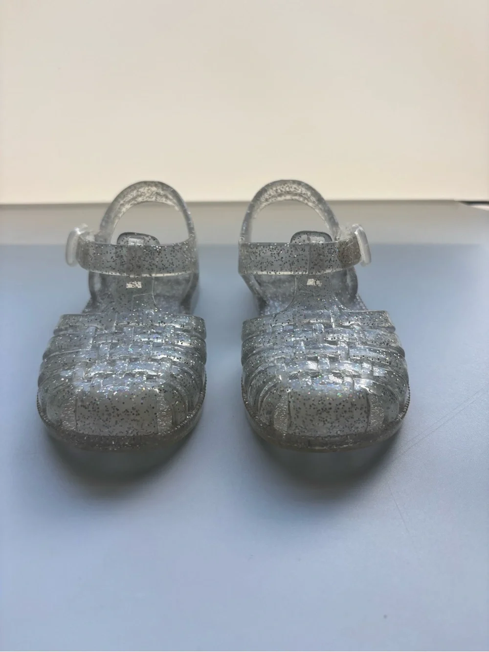 Kids Clear Glitter Jelly Sandals - Silver Sparkle